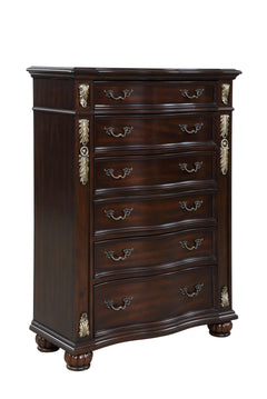 The Royal Classics Maximus 6-Drawer Chest in Madeira Brown is a masterfully crafted piece that blends enduring quality with timeless elegance. Constructed from solid poplar and premium birch veneers, this chest is built to last, offering heirloom-quality 