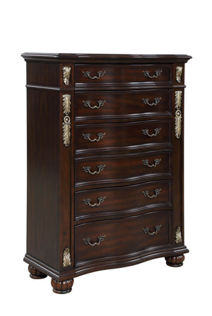 The Royal Classics Maximus 6-Drawer Chest in Madeira Brown is a masterfully crafted piece that blends enduring quality with timeless elegance. Constructed from solid poplar and premium birch veneers, this chest is built to last, offering heirloom-quality 