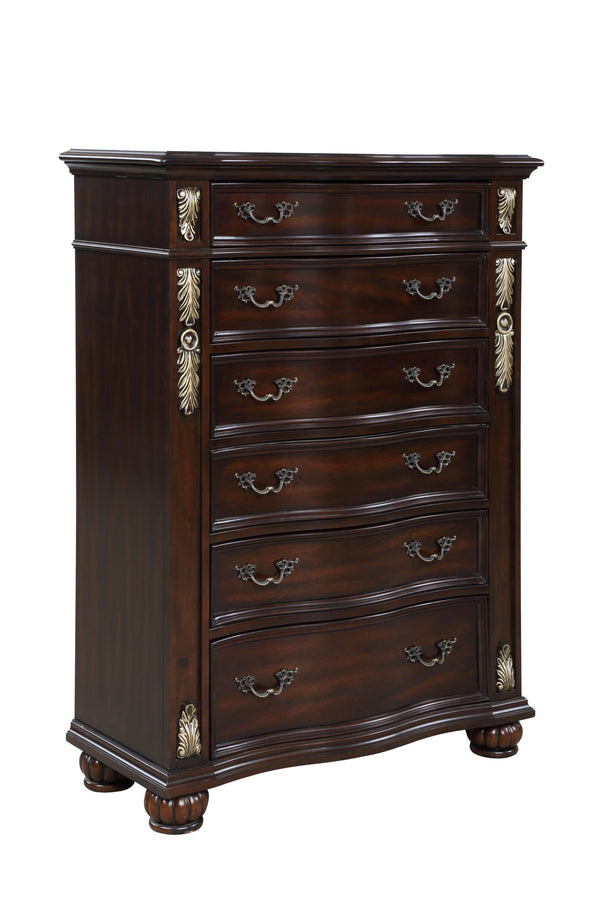 The Royal Classics Maximus 6-Drawer Chest in Madeira Brown is a masterfully crafted piece that blends enduring quality with timeless elegance. Constructed from solid poplar and premium birch veneers, this chest is built to last, offering heirloom-quality 