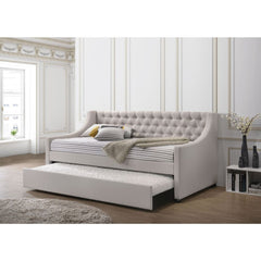Give your guestroom, living room, or den a convenient and stylish update with the Lianna daybed. This bed-'s unique fog fabric has antique-inspired details like button tuft upholstery, and sloped armrest to create a charming and timeless look. A twin-size