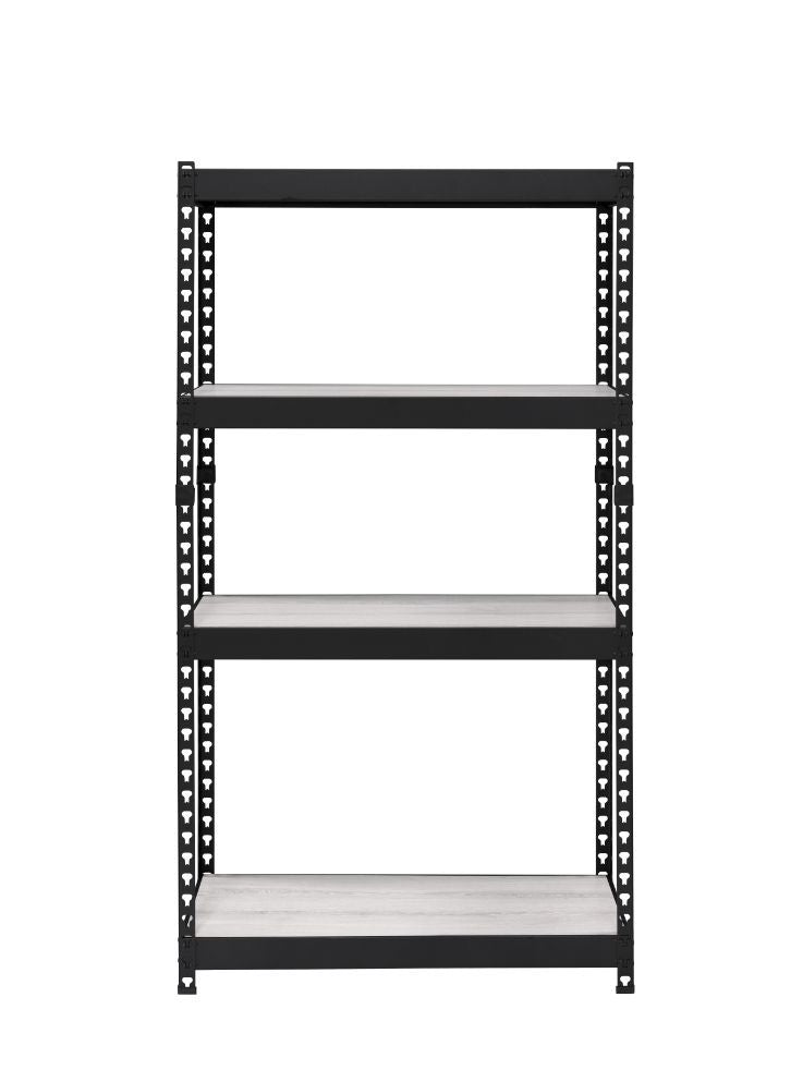 Personfiy your workplace with some bold, clear and strong accessories. The Decmus Bookshelf has a black metal frame with simple hollow out carved patterns for a modern industrial look. It is outfitted with adjustable shelves that allow more flexible use o