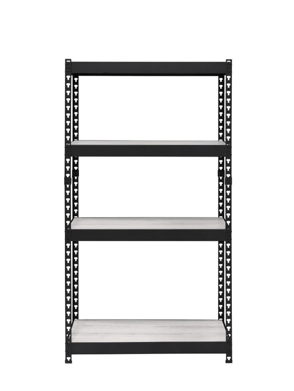  clear and strong accessories. The Decmus Bookshelf has a black metal frame with simple hollow out carved patterns for a modern industrial look. It is outfitted with adjustable shelves that allow more flexible use o