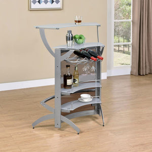 Dallas - 2-Shelf Curved Freestanding Home Bar Cabinet - Silver