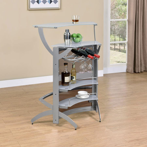 Dallas - 2-Shelf Curved Freestanding Home Bar Cabinet - Silver