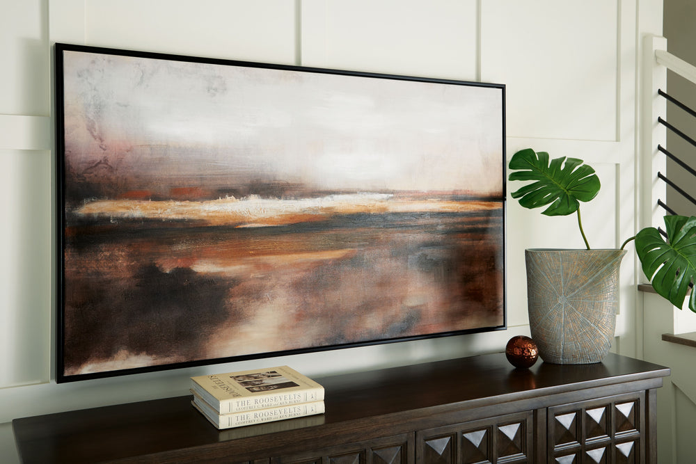 Dreamy and breathtaking, this abstract landscape infuses calm ambiance. The modern artwork is a lovely transitional touch for any style of decor.<br/><br/><b>Product Features</b><ul><li>Framed gallery wrapped canvas</li><li>Hand-painted embellishment</li>