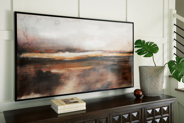 this abstract landscape infuses calm ambiance. The modern artwork is a lovely transitional touch for any style of decor.<br/><br/><b>Product Features</b><ul><li>Framed gallery wrapped canvas</li><li>Hand-painted embellishment</li>