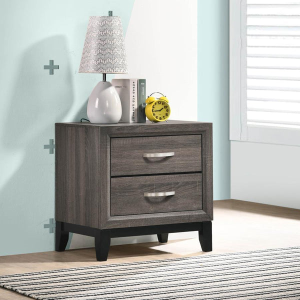  the color blocking from this grey two-drawer nightstand sets it apart from the rest. Constructed of oak