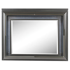 Mirror w/Beveled Edge LED Lighting Shape: Rectangular Orientation: Horizontal (Landscape) Wooden Frame: Raised/Recessed Molding, Sparkling Trim, Embossed Textured Fronts Drawers Mirror 4mm Thick<br/><br/><b>Product Features</b><ul><li>Case: 1Pc/1Ctn</li><