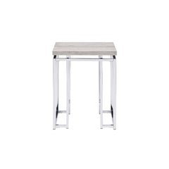 KD, Square End Table â€¢ NO Storage â€¢ Wooden Top, Metal Sled Base â€¢â€¢ CONSTRUCTION] Wooden Top: Veneer (Paper)+ PB â€¢ Metal Apron Trim â€¢ Metal Sled Base: Chrome Finish, Metal Square Tube<br/><br/><b>Product Features</b><ul><li>Case: 1Pc/1Ctn</li><
