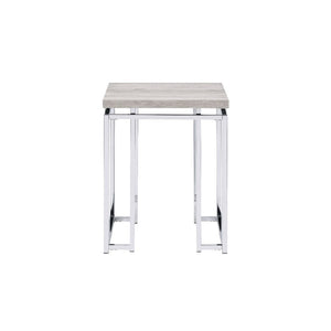 KD, Square End Table â€¢ NO Storage â€¢ Wooden Top, Metal Sled Base â€¢â€¢ CONSTRUCTION] Wooden Top: Veneer (Paper)+ PB â€¢ Metal Apron Trim â€¢ Metal Sled Base: Chrome Finish, Metal Square Tube<br/><br/><b>Product Features</b><ul><li>Case: 1Pc/1Ctn</li><