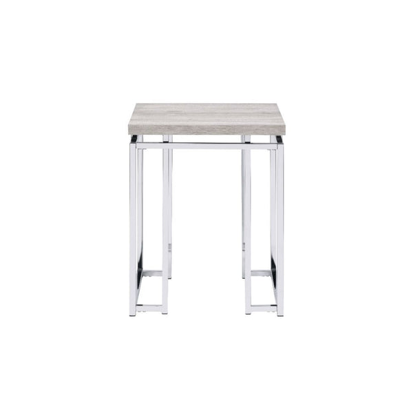 KD, Square End Table â€¢ NO Storage â€¢ Wooden Top, Metal Sled Base â€¢â€¢ CONSTRUCTION] Wooden Top: Veneer (Paper)+ PB â€¢ Metal Apron Trim â€¢ Metal Sled Base: Chrome Finish, Metal Square Tube<br/><br/><b>Product Features</b><ul><li>Case: 1Pc/1Ctn</li><
