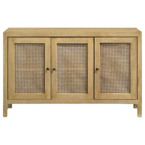 Zamora - 3-Door Wood Accent Cabinet With Woven Cane - Natural