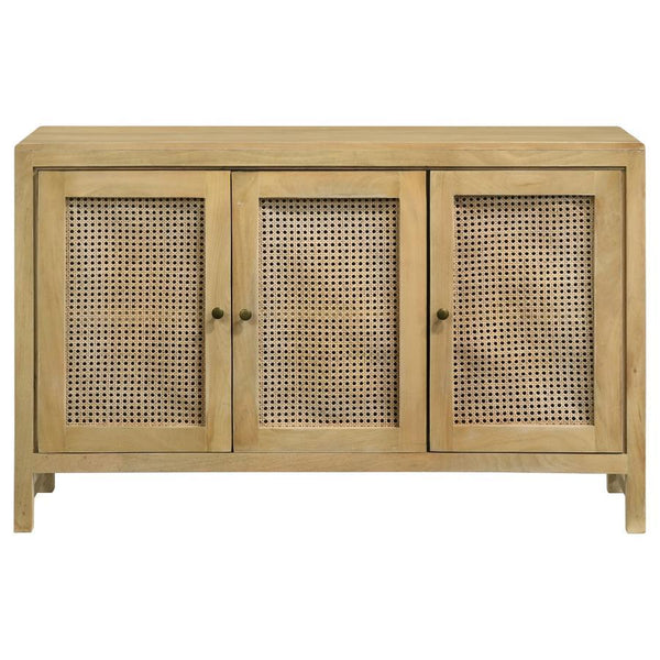 Zamora - 3-Door Wood Accent Cabinet With Woven Cane - Natural