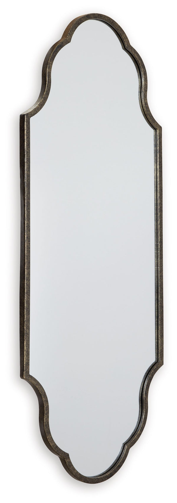 Mirrored glass in various forms has served as decadent decor for ages, and this wall mirror is no exception. Its keyhole design with scalloped edges stands out in an antiqued goldtone metal frame, giving this mirror a hint of dimension and elegance.<br/><