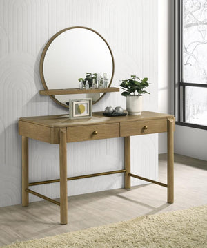 Arini - Round Vanity Wall Mirror With Shelf - Sand Wash