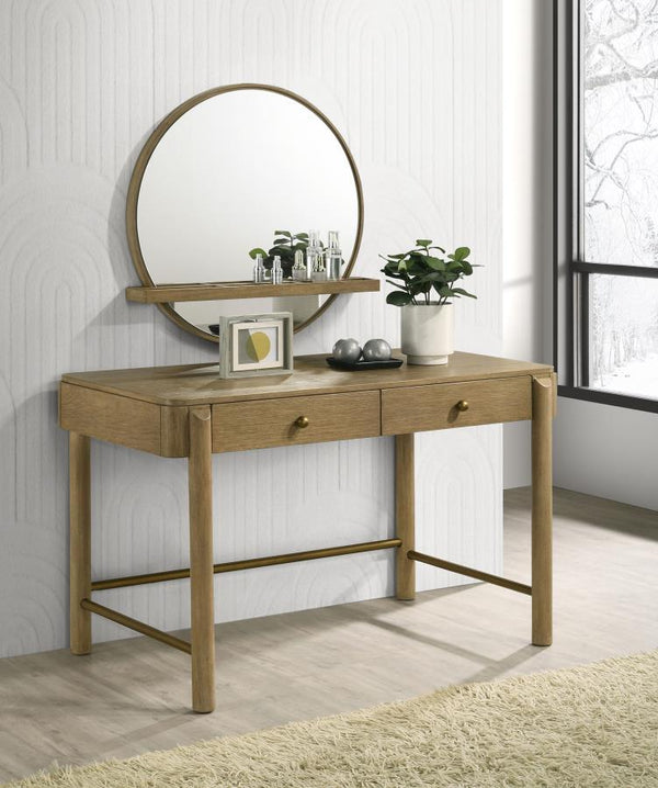 Arini - Round Vanity Wall Mirror With Shelf - Sand Wash