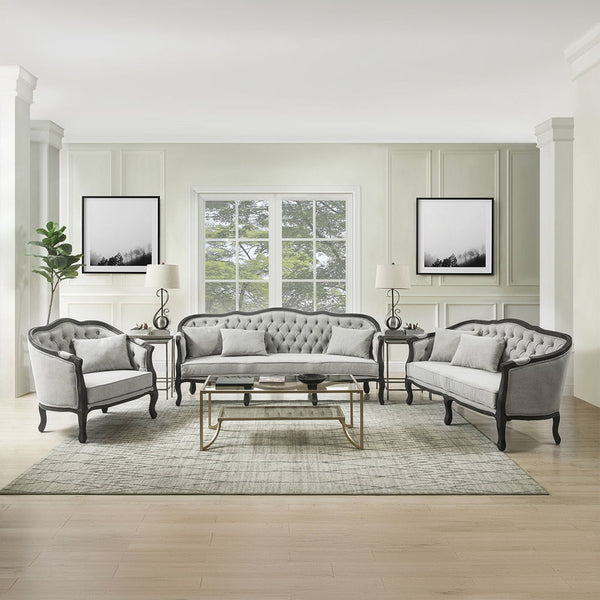 Samael - Chair - Gray Linen & Dark Brown Finish