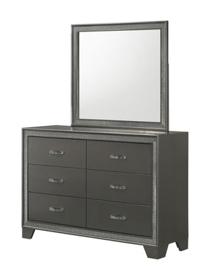 This luxurious bedroom collection exudes opulence with its dark, shimmering finishes and plush, tufted upholstery. The bed is a showstopper, featuring a high, tufted headboard that invites you to recline in comfort and style. Accompanying the bed are a ma