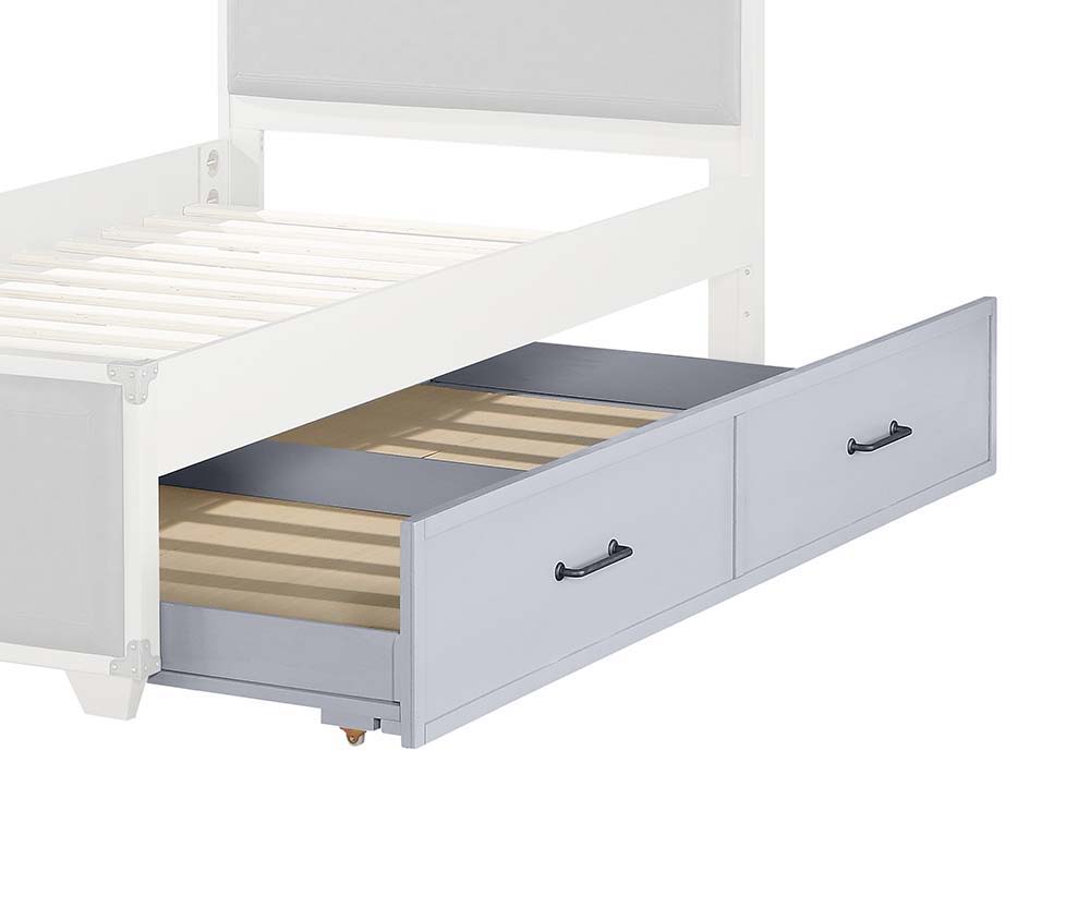 KD, Trundle Bed (Twin Size) (ss) NO Storage Wooden Frame with Pull-Handles Caster Wheels Included CONSTRUCTION Wooden Frame (Pine & Poplar)<br/><br/><b>Product Features</b><ul><li>Case: 1Pc/1Ctn</li><li>Finish: Gray</li><li>Style: Transitional</li><li>Mat