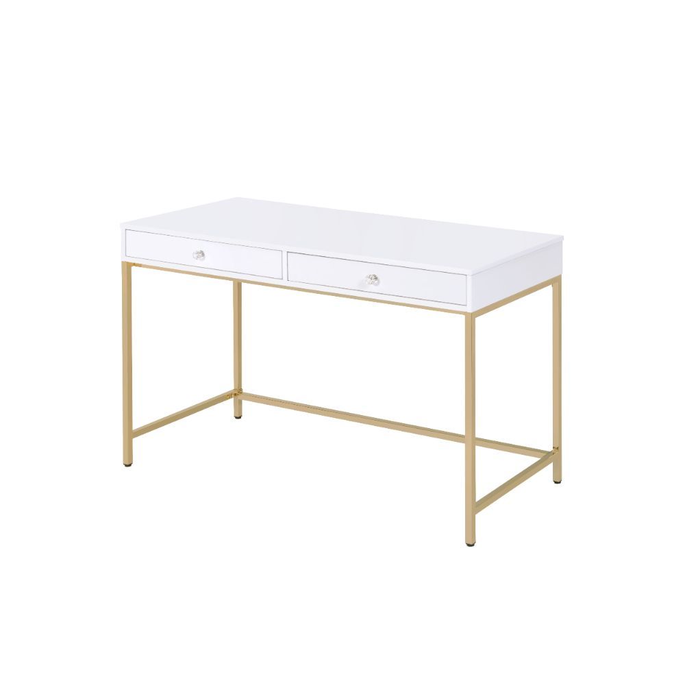 Motivation starts with a great office or study space. Enjoy the contemporary design of this Ottey office desk while getting all of your work done in style. Featuring white high gloss finish with a gold metal base, this practical yet fashionable desk offer