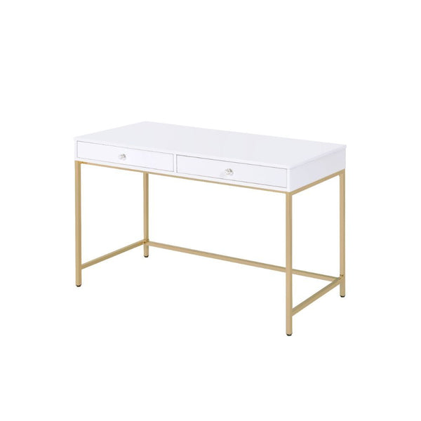 Motivation starts with a great office or study space. Enjoy the contemporary design of this Ottey office desk while getting all of your work done in style. Featuring white high gloss finish with a gold metal base, this practical yet fashionable desk offer