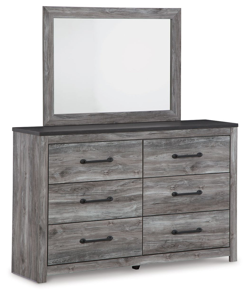 Alluring smoky gray hues create an ambiance that just feels right. This 6-drawer dresser and mirror set has a charming wood-like appeal enriched by a two-tone, textured look. Light neutral shades contrasted by a dark charcoal finish bring a refined yet re