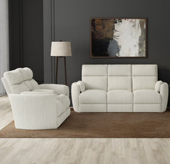 Perfect for relaxing at the end of a long day, this Power Sofa, Loveseat, and Glider-Recliner set features smooth power reclining for ultimate comfort.<br/><br/><b>Product Features</b><ul><li>Frame and wrapped in 100% polyester fabric</li><li>Curved arms<