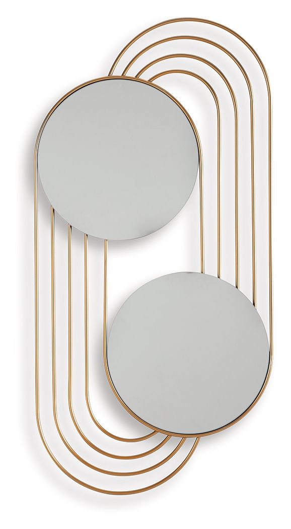 Look at youâ€”times two. If an ultra-contemporary look is the vibe you-'re going for, then this accent mirror is beautifully on point. A gracefully curved goldtone frame completes the design with a sense of subtle sophistication. What an eye-catching addi