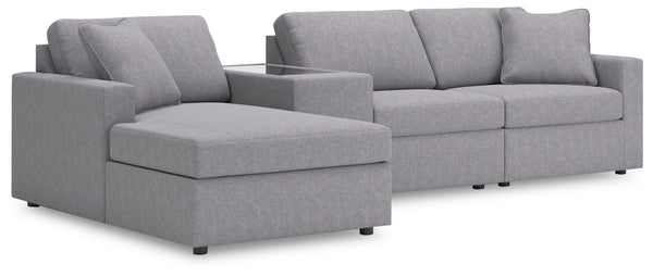 Looking cool and contemporary is great. But when it comes down to it, youâ€™re all about low-maintenance lounging. With the performance fabric on this sectional with chaise, cleaning spills is a breeze. Its customizable modular design caters to your ever-