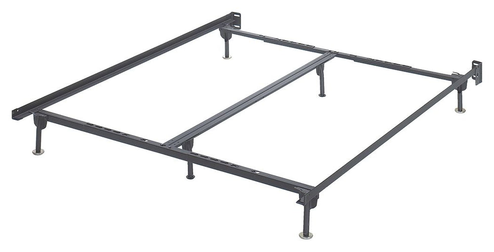 This sturdy metal bed frame supports queen/king/California king mattresses and box springs. Bolts connect the frame to most queen/king/California king headboards.<br/><br/><b>Product Features</b><ul><li>Made of metal</li><li>Assembly required</li><li>Prot
