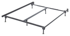 This sturdy metal bed frame supports queen/king/California king mattresses and box springs. Bolts connect the frame to most queen/king/California king headboards.<br/><br/><b>Product Features</b><ul><li>Made of metal</li><li>Assembly required</li><li>Prot