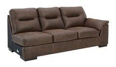 This right-arm facing sofa is made with faux leather upholstery. Pairs with other items in the series to make a sectional.<br><br><b>Additional Dimensions</b><br><ul><li>Arm height: 25-"</li><li>Seat depth: 22-"</li><li>Seat height: 19-"</li><li>Top of cu
