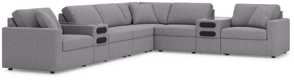 Looking cool and contemporary is great. But when it comes down to it, youâ€™re all about low-maintenance lounging. With the performance fabric on this sectional with console, cleaning spills is a breeze. Its customizable modular design caters to your ever