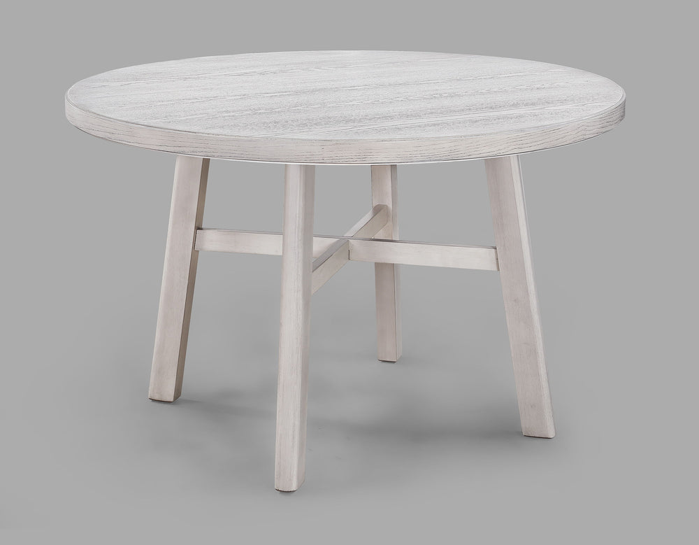 Create a warm and inviting dining space with this stylish and timeless set. Featuring a beautifully crafted round tabletop with a light, weathered finish, it brings a touch of rustic charm while maintaining a modern aesthetic. The sturdy legs provide last