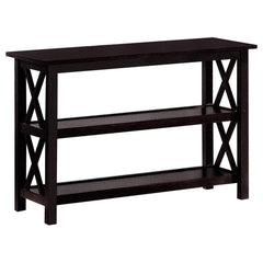 Bring an energizing look to a transitional space. With linear styling and geometric x-shapes on its side panels, this console table creates an eye-catching effect. Deep merlot offers a scrumptious, dramatic finish that blends well with surrounding furnish