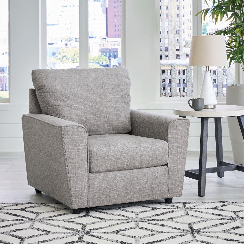 Whatâ€™s new in neutrals? Shades of gray, of course. Embrace the sophisticated design trend with this gorgeous chair, which offers a clean-lined, contemporary style at a comfortably cool price. Sure to lift your spirits, the plush chenille fabric is fabul