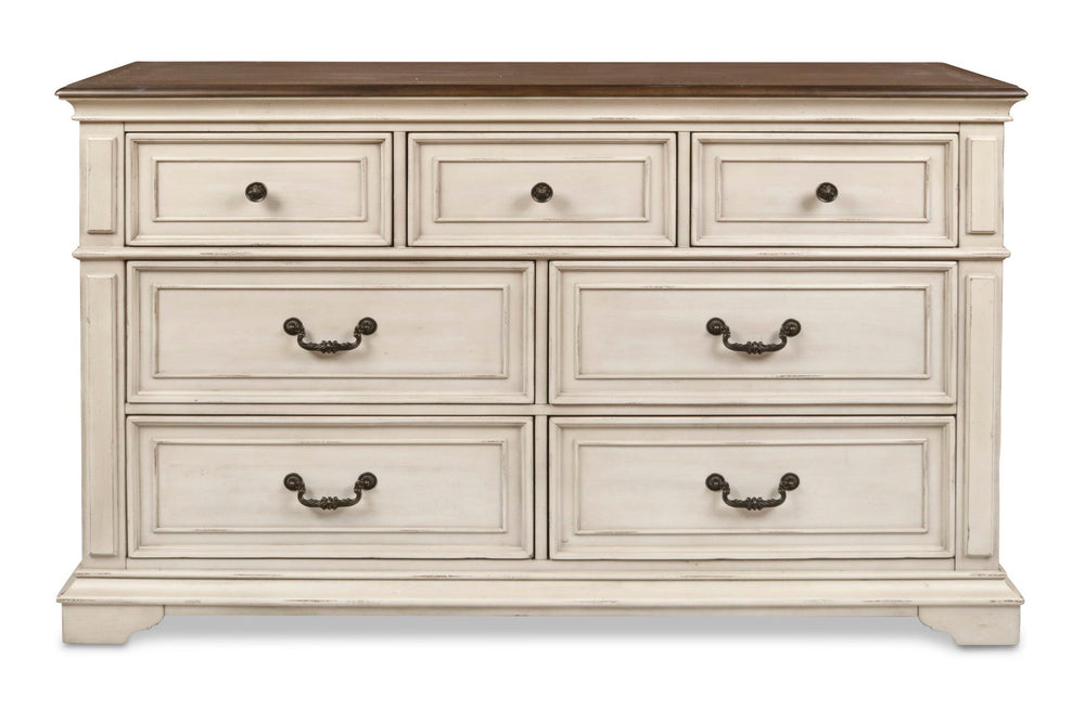 Complete your bedroom with the New Classic Furniture Anastasia 7 Drawer Dresser, a testament to real wood craftsmanship with solid poplar and oak veneer for enduring durability. The heirloom finish, achieved through a meticulous multi-step process involvi