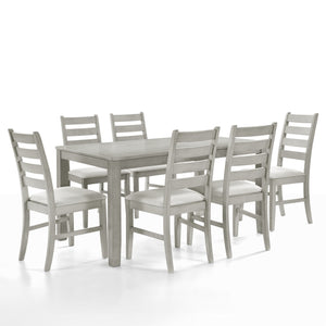  a perfect blend of style and functionality. This set includes a 59-inch long rectangular wood dining table and six matching chairs