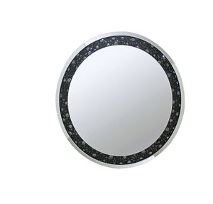 The Noor mirrored wall accent mirror is sure to be the focal point of any room. Dramatically cast with a contrasting black framed background with black crystals. Faceted optic glass crystals adorn the skill layering it with added luxe and brilliance. To c