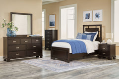 Transitional design. Made with hardwood solids, wood veneer, and MDF substrates. Transitional styled cases with a Metropolitan flare. Drawers feature English dovetail construction, a clean wood grain laminate interior and metal center guides. Metal bar pu