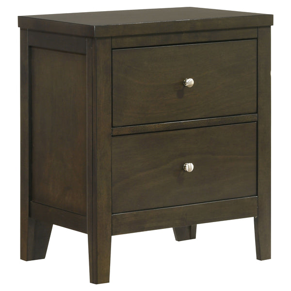 This two-drawer nightstand provides ample storage with a sleek, contemporary design that complements your bedroomâ€™s aesthetic. The deep drawers offer plenty of space for keeping bedside essentials organized, while the dark cocoa finish adds warmth to th