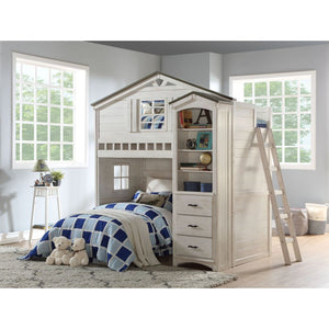 Tree House - Loft Bed - Weathered White & Washed Gray