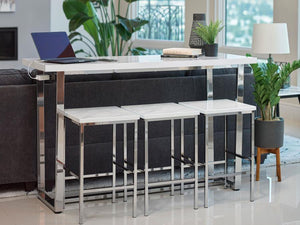Stylish and versatile, this counter height table set exudes modern elegance. From kitchens to living rooms to rec rooms and more, it-'s perfect for adding extra seating and table space to any room in your home. The table is crafted with a scratch-resistan
