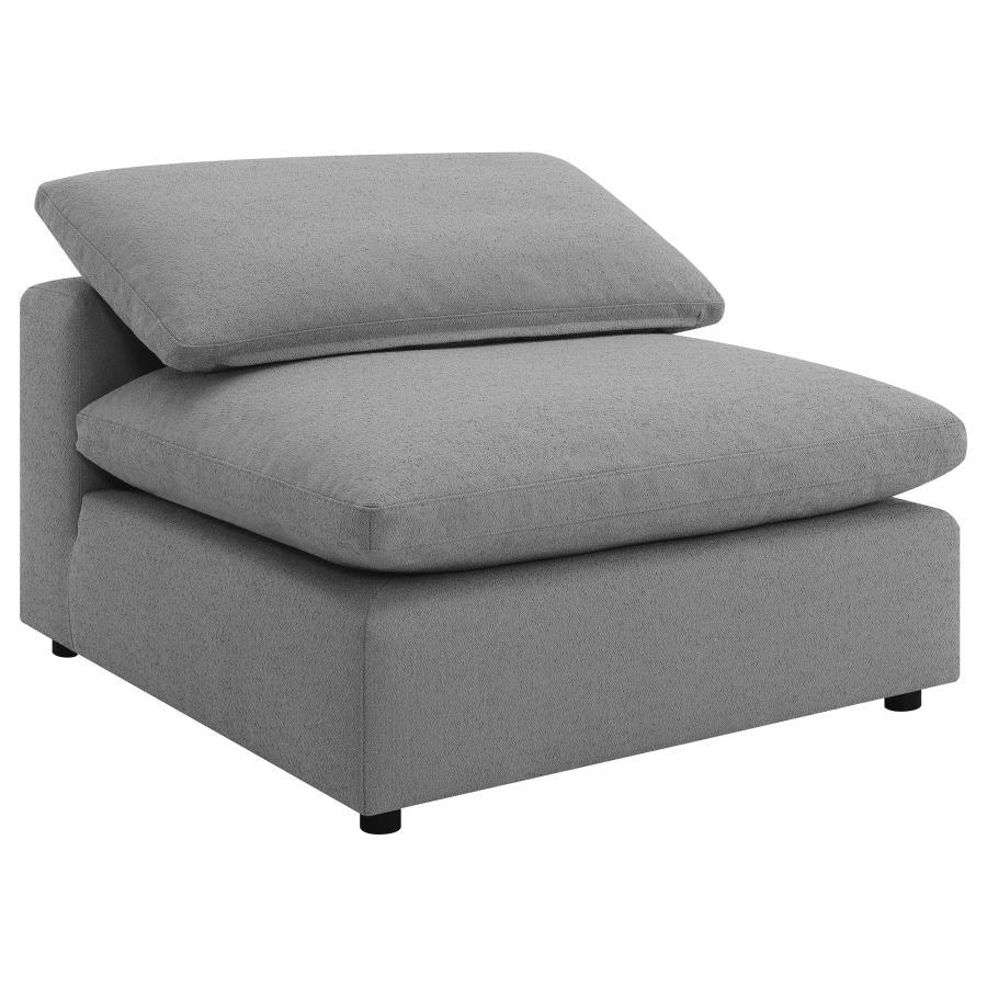 Create the perfect configuration for your modular sectional with a modern armless chair. It features neutral water-resistant boucle upholstery for an on-trend look and feel that works in a wide range of living spaces. The armless chair connects with addit