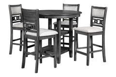 The stylish Gia 5 Piece Counter Dining Table and Chair set is built with comfort, durability and function in mind. This dining set provides spacious seating for four, with the added convenience of two storage shelves located under the table top, perfect f