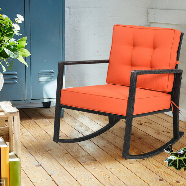Sturdy and durable frame with exquisite rattan <br>Comfortable and safe rocking function <br>Thick and soft cushion for seat and back <br>Cushions are fixed by strings to prevent a move <br>Pads at the bottom can avoid sliding and protect rattan <br>Desig