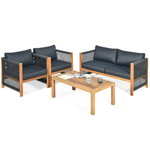 Solid and hard wooden frame enhances sturdiness of the set. <br>Rearrangeable in various configurations to meet your varying needs <br>Thick and soft cushions provide an excellent comfort. <br>Elegant and tight nylon rope decorated armrest. <br>Zipper int