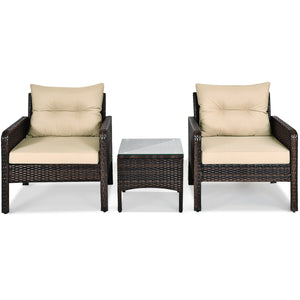 Made of high-quality PE rattan with strong toughness  it is not easy to break<br>Sturdy metal frame structure with superior load-bearing performance<br>A soft sponge filled cushions  comfortable and breathable<br>The thick tempered glass tabletop is sturd
