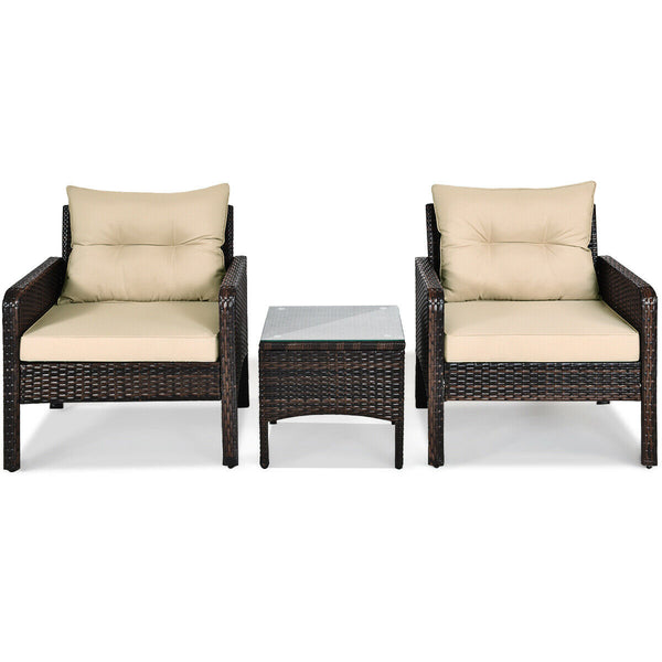 Made of high-quality PE rattan with strong toughness  it is not easy to break<br>Sturdy metal frame structure with superior load-bearing performance<br>A soft sponge filled cushions  comfortable and breathable<br>The thick tempered glass tabletop is sturd
