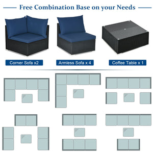 Free combination of sectional sofa as per your needs<br>Solid structure with L shape aluminum feet<br>Exquisite PE wicker frame adds unique charm<br>Comfortable sofa set with thick cushions and soft pillows<br>The cover of seat cushion is removable and wa